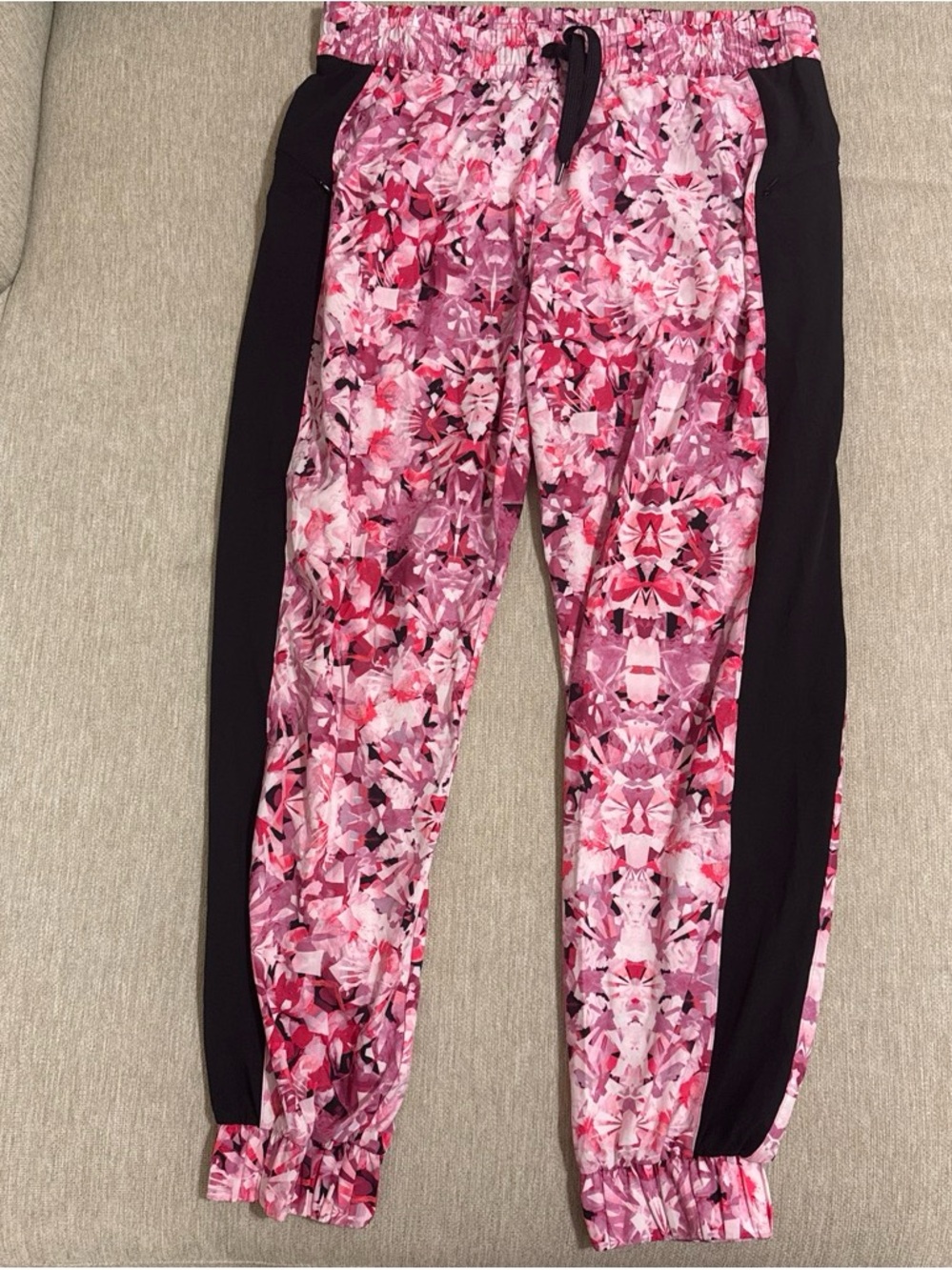 Women’s Pink Jogger Pants with Black Side Panels and pockets